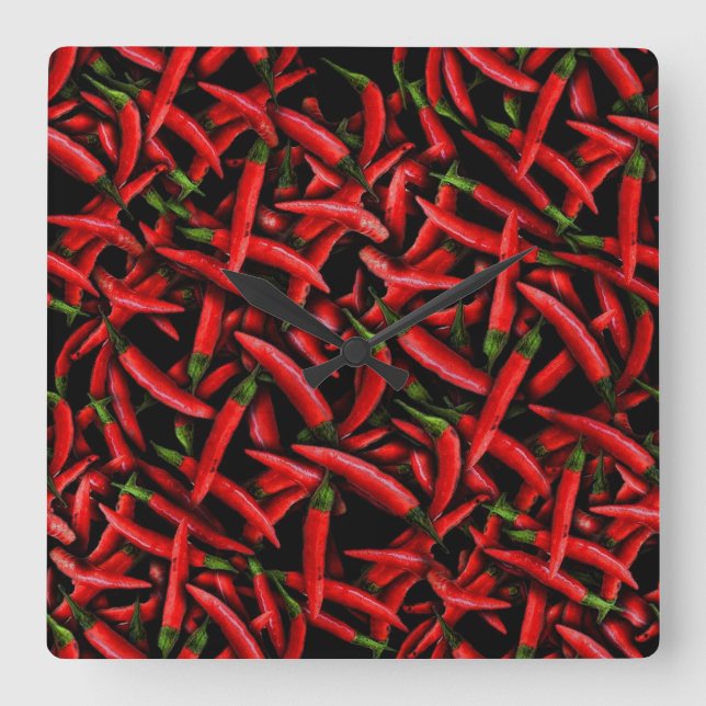 Red Chilli Peppers Square Wall Clock (Front)