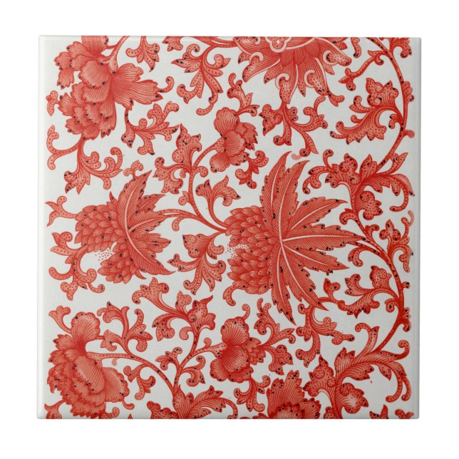 Red Chinese Antique Vintage Pattern Ceramic Tile (Front)