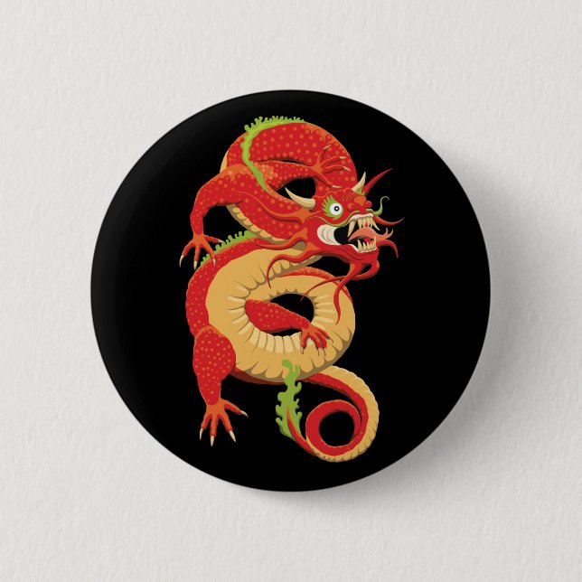 Red Chinese Dragon 6 Cm Round Badge (Front)