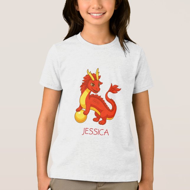 Red Chinese Dragon Custom Name Tri-Blend Shirt (Front)