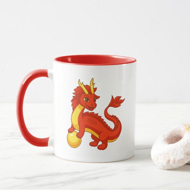 Red Chinese Dragon Mug (With Donut)