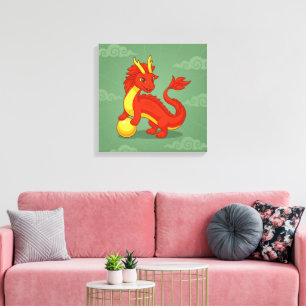 Red Chinese Dragon on Green Canvas Print