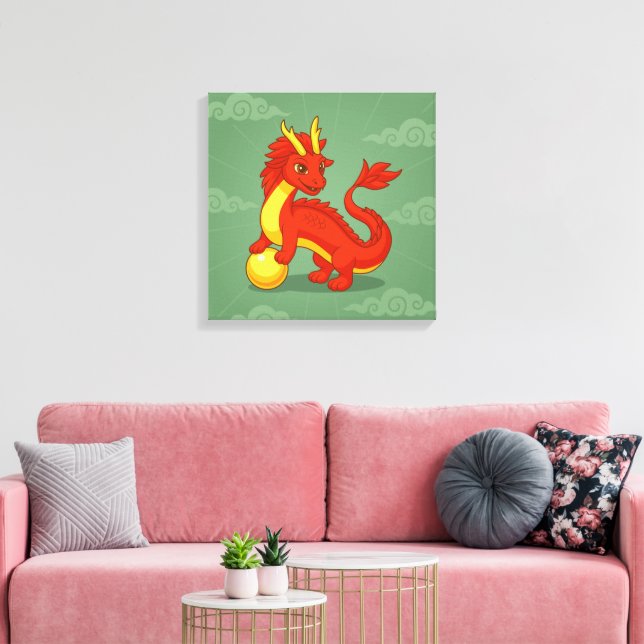 Red Chinese Dragon on Green Canvas Print (Insitu(LivingRoom))