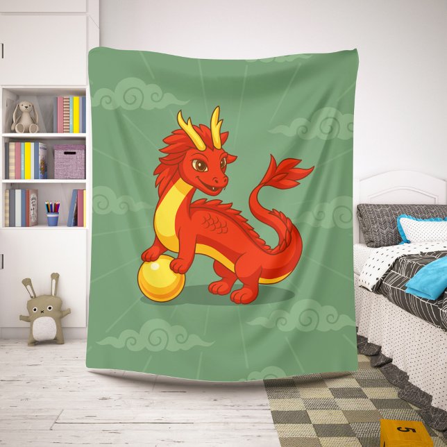 Red Chinese Dragon on Green Sherpa Blanket (Creator Uploaded)