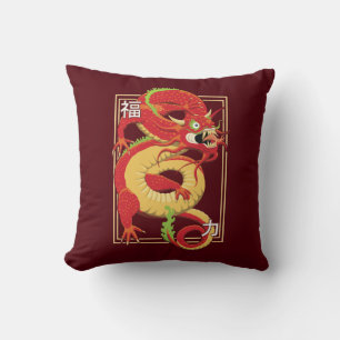 Red Chinese Dragon Throw Pillow