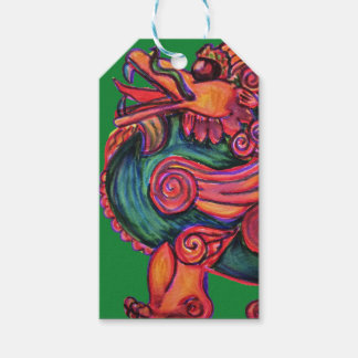 red Chinese lion on green Gift Tags