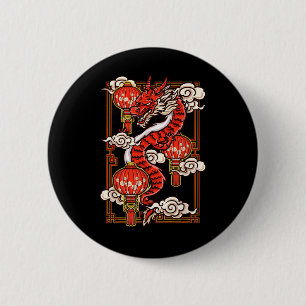 Red Chinese New Year Of The Dragon 2024 Lanterns C 6 Cm Round Badge