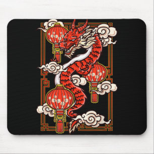 Red Chinese New Year Of The Dragon 2024 Lanterns C Mouse Pad