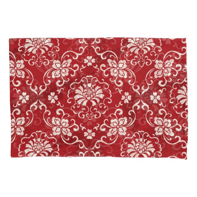 Red Chinese spiral flower background. Pillowcase (Front)