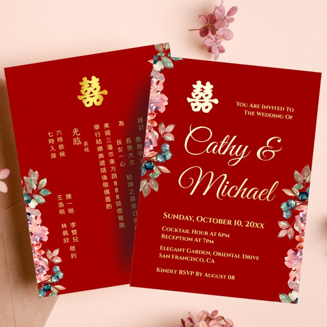 Red Chinese wedding double happiness floral (Creator Uploaded)