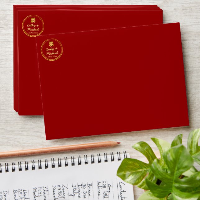 Red Chinese wedding double happiness stamp logo Envelope (Stacked)