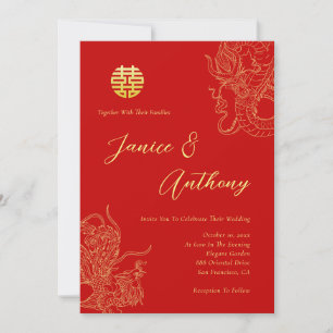 Red Chinese wedding dragon and phoenix Invitation