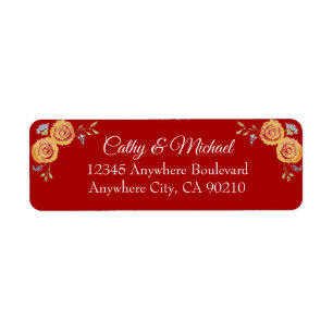 Red Chinese wedding orange floral return address