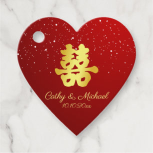 Red Chinese wedding snowflake double happiness Fav Favour Tags