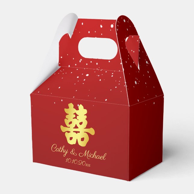 Red Chinese wedding snowflake double happiness Favour Box (Front Side)