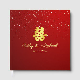 Red Chinese wedding snowflake double happiness Guest Book