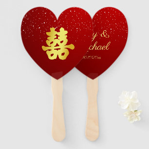 Red Chinese wedding snowflake double happiness Han Hand Fan