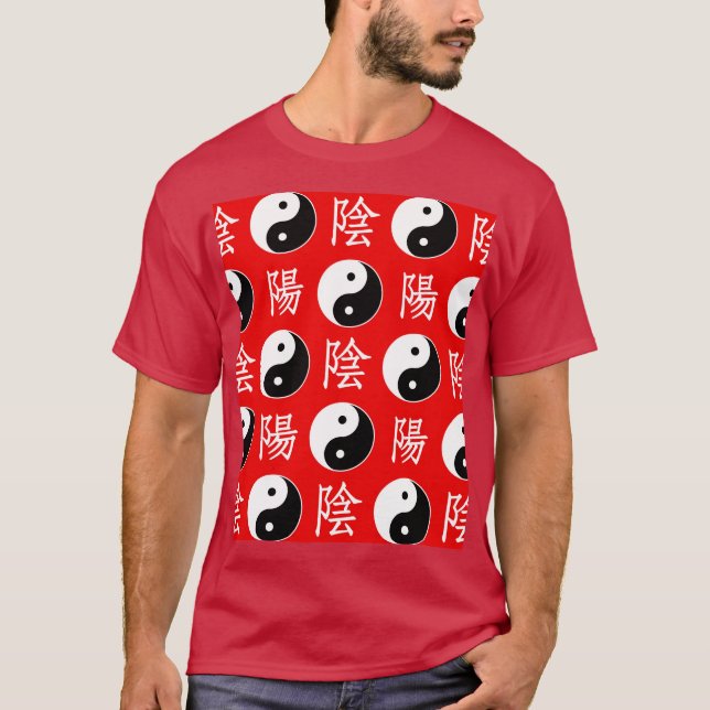 Red Chinese Yin Yang Pattern T-Shirt (Front)