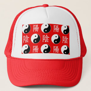 Red Chinese Yin Yang Pattern Trucker Hat
