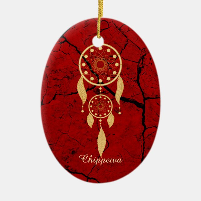 Red Chippewa Oval Oranament Ceramic Tree Decoration (Front)