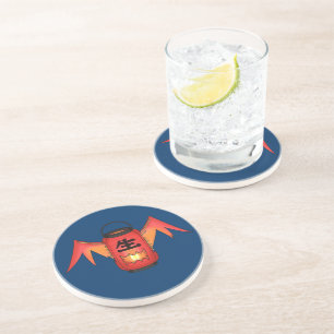 Red Chochin-obake (Paper Lantern Ghost) Coaster