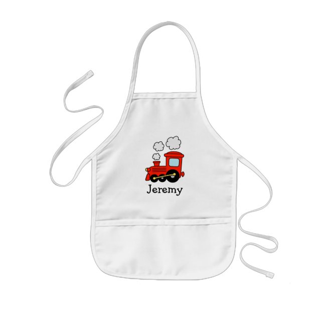 Red choo choo train apron for kids | Personalise (Front)