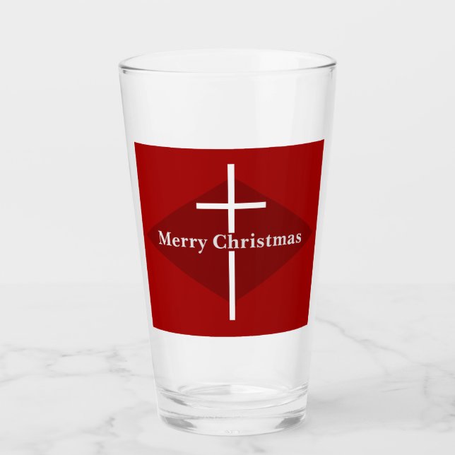 Red Christian Cross Christmas Glass (Front)