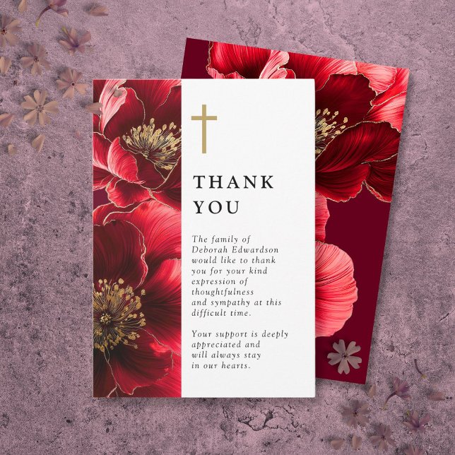 Red Christian Floral Celebration Of Life Thank You Card (Red Christian Floral Celebration Of Life Thank You Card)