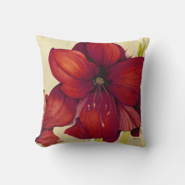 Red Christmas Amaryllis Pillow (Front)