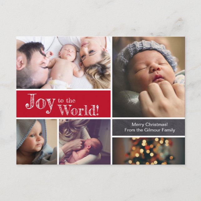 RED Christmas Baby birth announcement Thank You Postcard (Front)