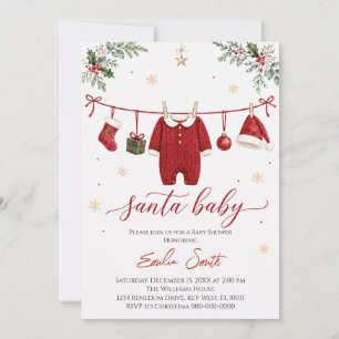 Red Christmas Baby Shower Boy Invitation