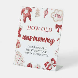 Red Christmas Baby Shower How Old Was Mummy Game Pedestal Sign
