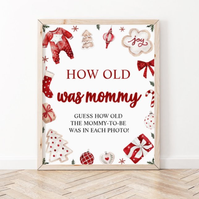 Red Christmas Baby Shower How Old Was Mummy Game Poster (Creator Uploaded)