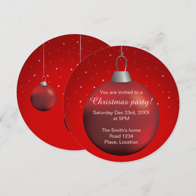 Red Christmas Ball Invitation (Front/Back)