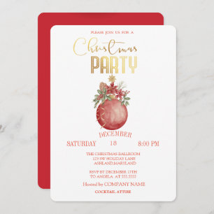 Red Christmas Ball,Poinsettia Christmas Invitation