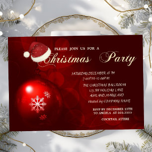 Red Christmas Ball,Santa Hat, Company Christmas Invitation