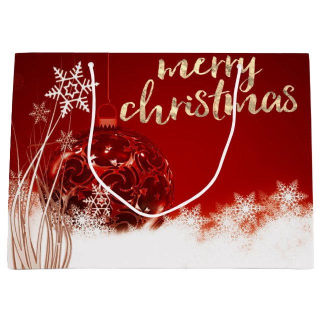 Red Christmas Ball,Snowflakes,Holiday Large Gift Bag (Front)