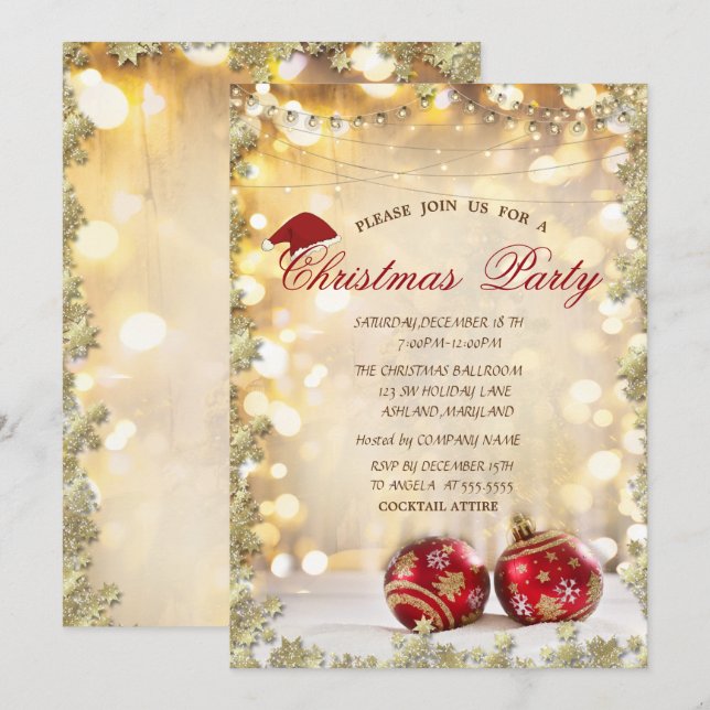 Red Christmas Balle,Stars Christmas Company Party Invitation (Front/Back)