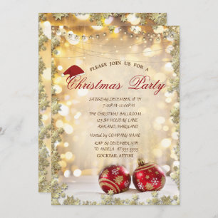 Red Christmas Balle,Stars Christmas Company Party Invitation