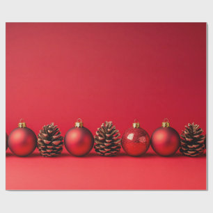 Red Christmas Balls and Pinecones  Wrapping Paper
