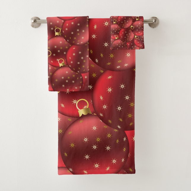 Red Christmas balls Bath Towel Set (Insitu)