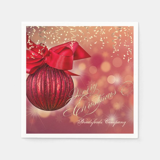 Red Christmas Balls Bokeh Company  Napkin (Front)