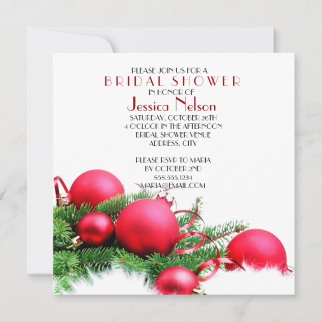 Red Christmas Balls Bridal Shower Invitation (Front)