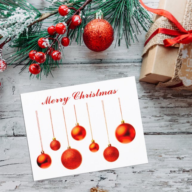 Red Christmas Balls decoration photo with text Holiday Postcard (Creator Uploaded)