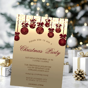 Red Christmas Balls,Dots Corporate Christmas Party Invitation