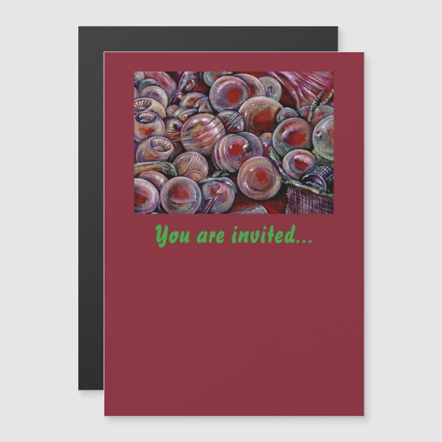 Red Christmas Balls Magnetic Invitation (Front/Back)