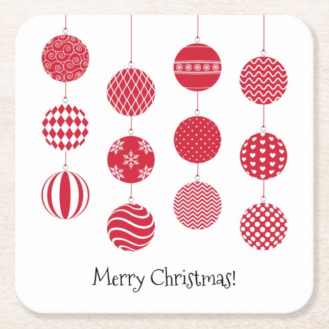 Red Christmas Balls Paper Coaster (Front)