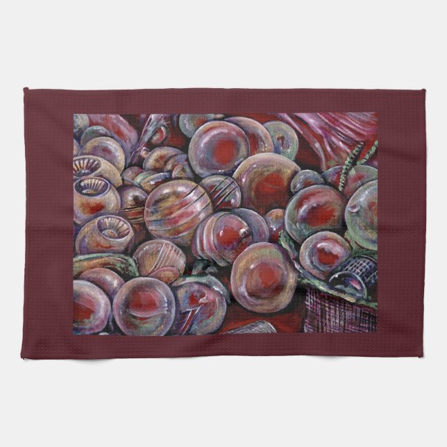 Red Christmas Balls Tea Towel (Horizontal)