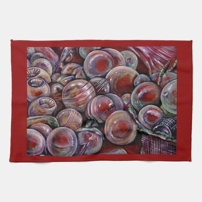 Red Christmas Balls Tea Towel (Horizontal)