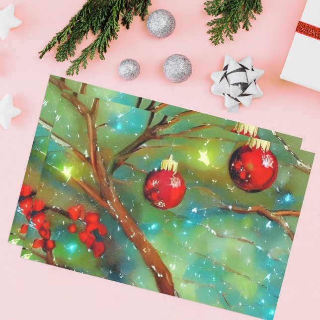 Red Christmas Baubles And Glowing Lights Tissue Paper (Creator Uploaded)